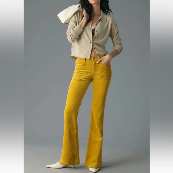 Pilcro Denim - Pilcro Jeans The Icon Yellow Corduroy Chop Pocket Flare Jeans Boot Cut Pants 27